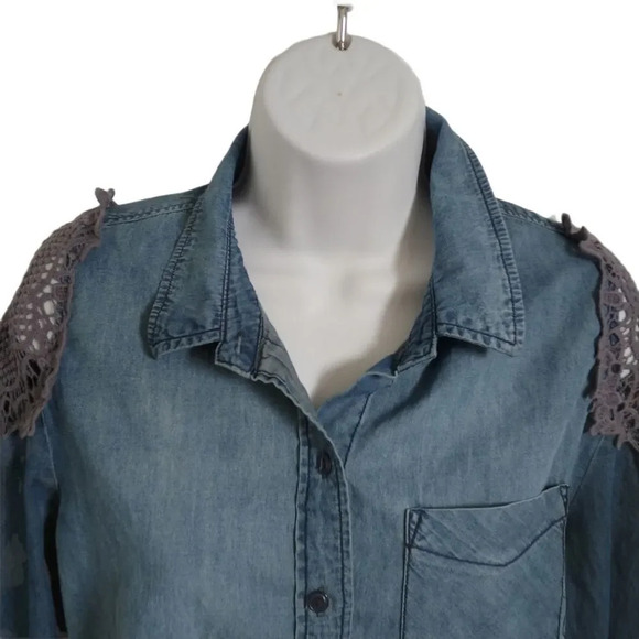 Hippie Laundry Blue Denim Shirt, Cold Shoulder, M - Picture 2 of 7
